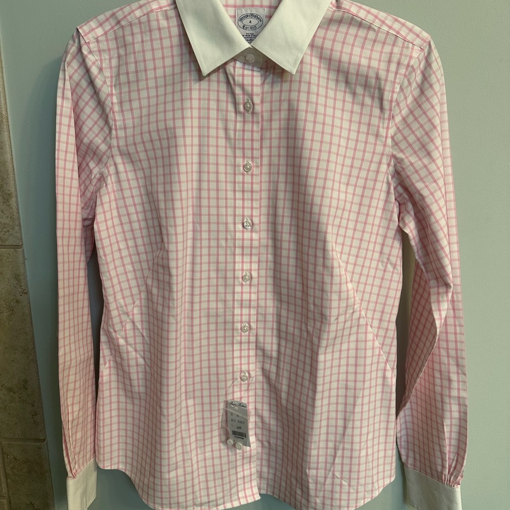 Brooks Brothers Pink and White Checkered Shirt, New with Tags